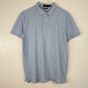 Polo Ralph Lauren Heather Light Blue Polo Men LARGE Custom Slim Fit Pink Pony